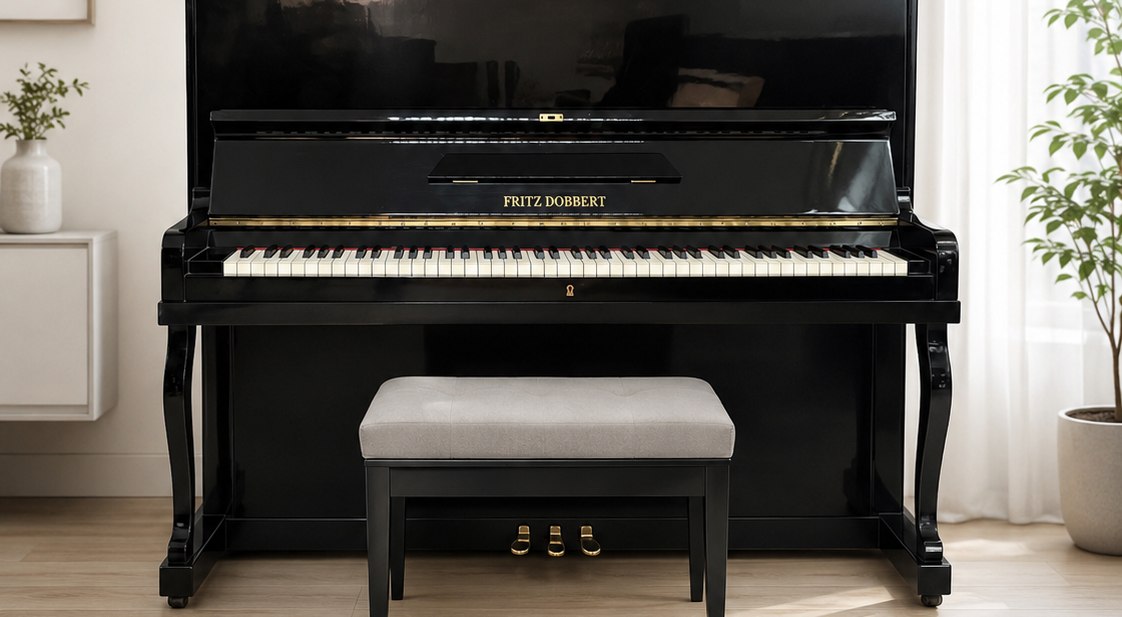 Piano acústico Fritz Dobbert preto brilhante - Pianos Center